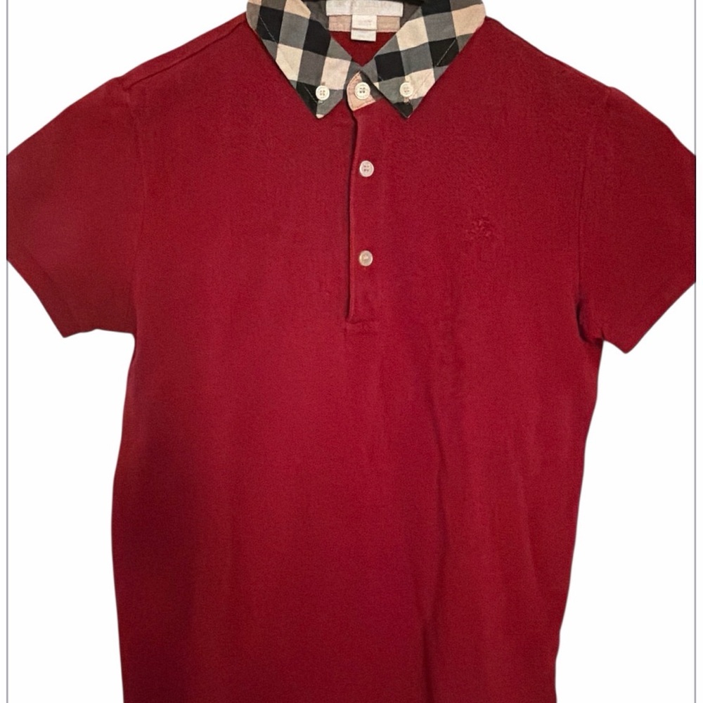 Burberry red polo shirt with iconic check collar detail. - Picture 2 of 4